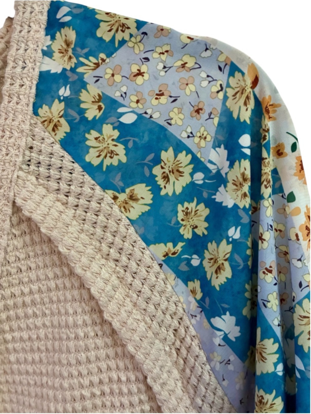 Floral Patchwork Waffle Knit Wrap Tie V-Neck Blouse Top Size X-Large XL 2X - Picture 7 of 14